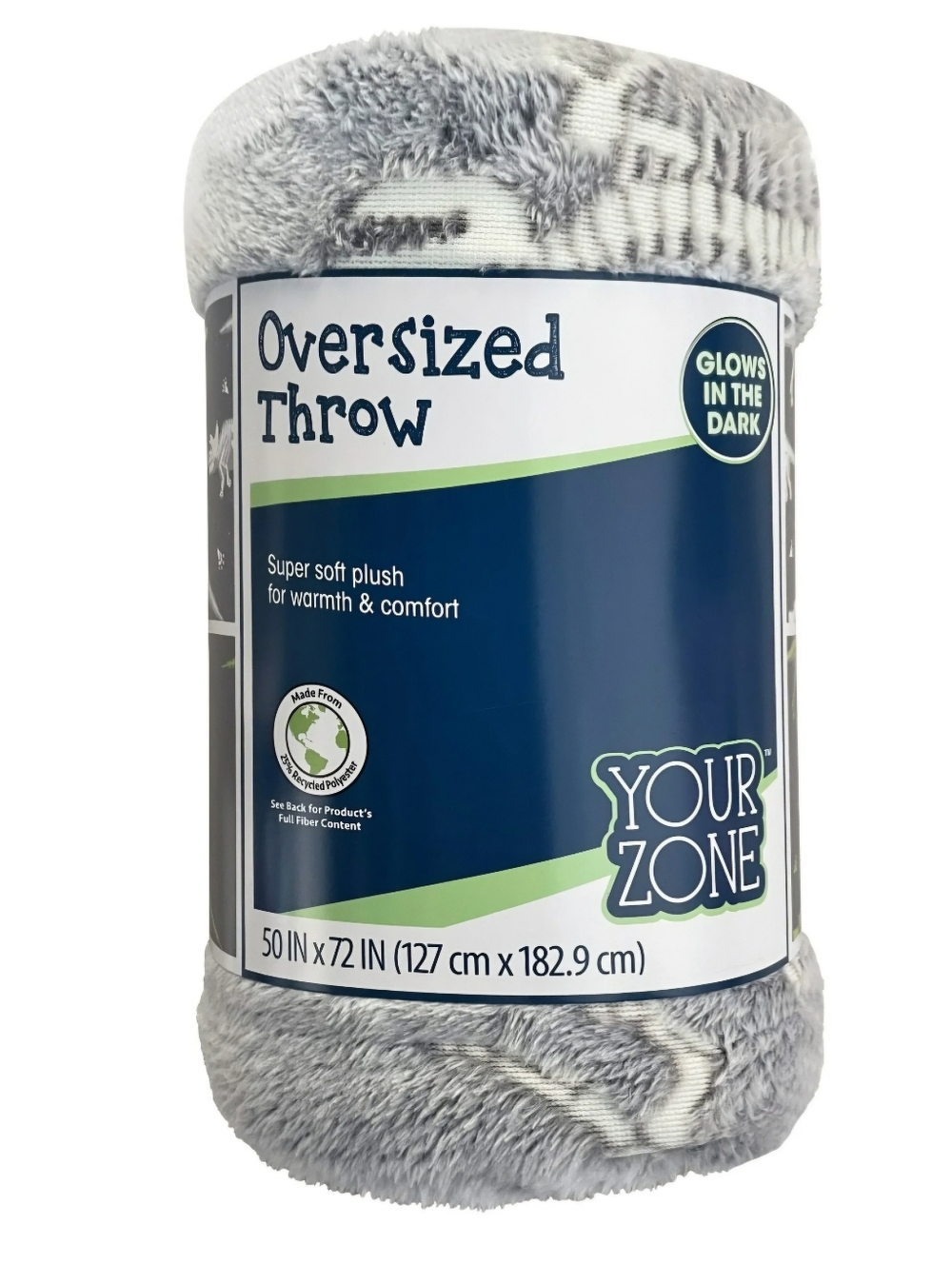 Your Zone Glow In The Dark Dinosaur Oversized Plush Throw - Gray